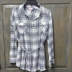 Maternity plaid half button down shirt